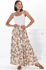 Hellen Maxi Skirt - High Waisted Skirt with Front Splits in Halara Print Cream