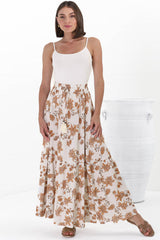 Hellen Maxi Skirt - High Waisted Skirt with Front Splits in Halara Print Cream