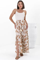 Hellen Maxi Skirt - High Waisted Skirt with Front Splits in Halara Print Cream