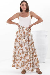 Hellen Maxi Skirt - High Waisted Skirt with Front Splits in Halara Print Cream