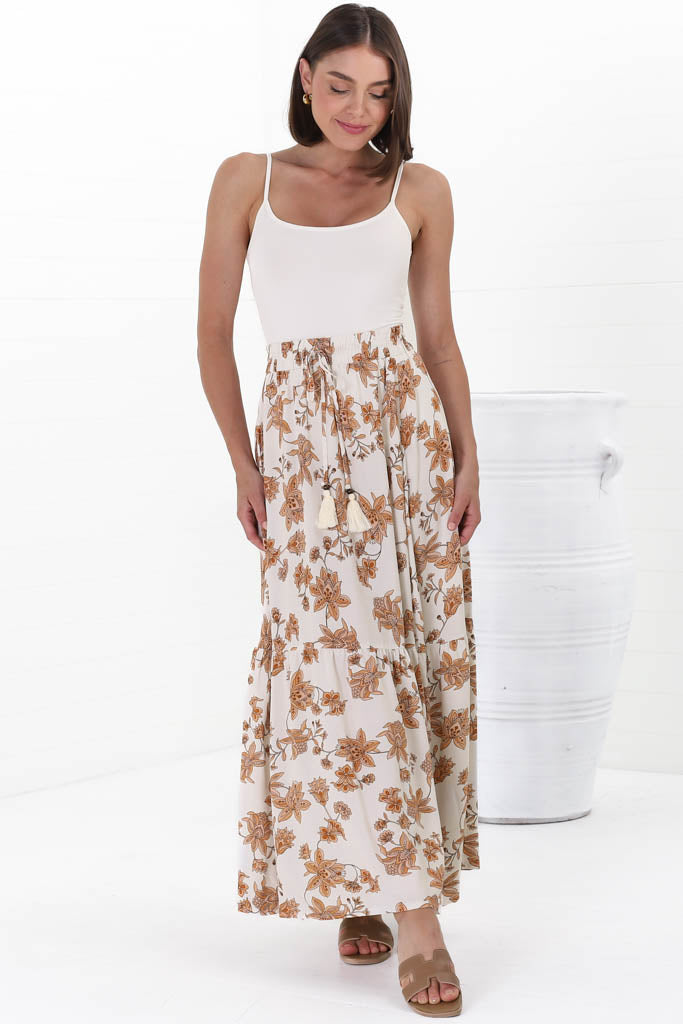 Hellen Maxi Skirt - High Waisted Skirt with Front Splits in Halara Print Cream