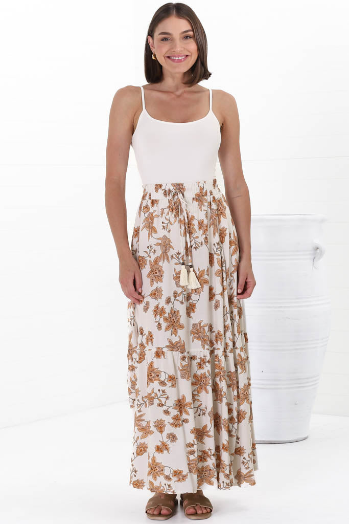 Hellen Maxi Skirt - High Waisted Skirt with Front Splits in Halara Print Cream