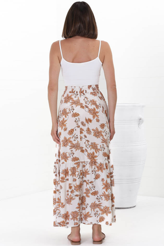 Hellen Maxi Skirt - High Waisted Skirt with Front Splits in Halara Print Cream