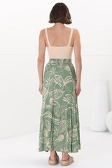 Hellen Maxi Skirt - High Waisted Skirt with Front Splits in Havanna Print Green