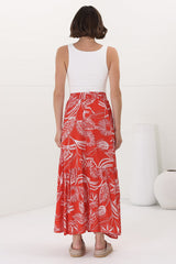 Hellen Maxi Skirt - High Waisted Skirt with Front Splits in Havanna Print Red