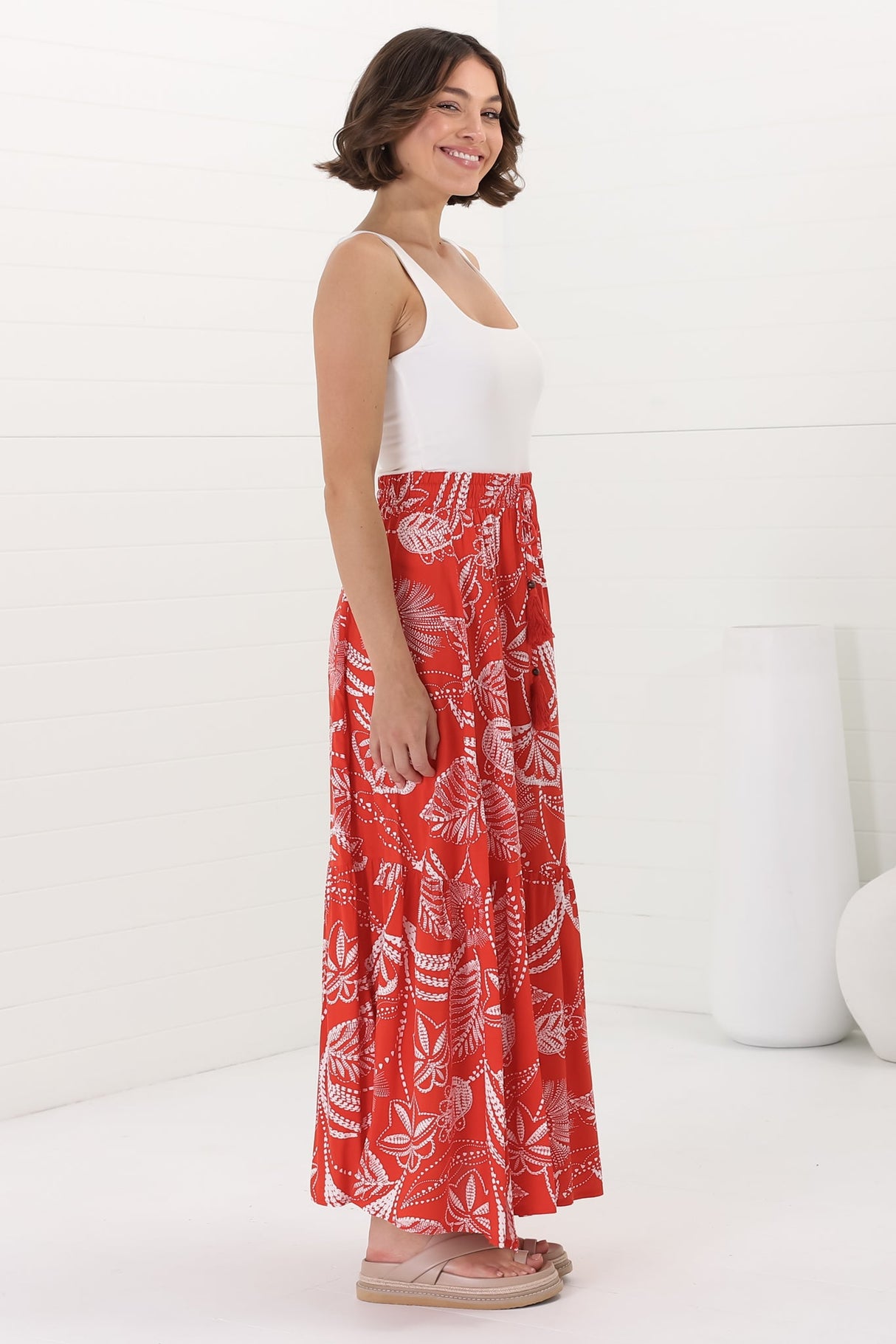 Hellen Maxi Skirt - High Waisted Skirt with Front Splits in Havanna Print Red