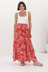 Hellen Maxi Skirt - High Waisted Skirt with Front Splits in Havanna Print Red