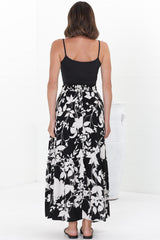 Hellen Maxi Skirt - High Waisted Skirt with Front Splits in Kacia Print Black