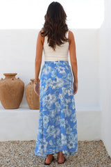 Hellen Maxi Skirt - High Waisted Skirt with Front Splits in Kawani Print Blue
