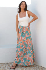 Hellen Maxi Skirt - High Waisted Skirt with Front Splits in Kawani Print Green