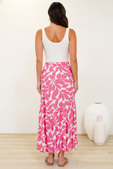 Hellen Maxi Skirt - High Waisted Skirt with Front Splits in Keira Print Pink