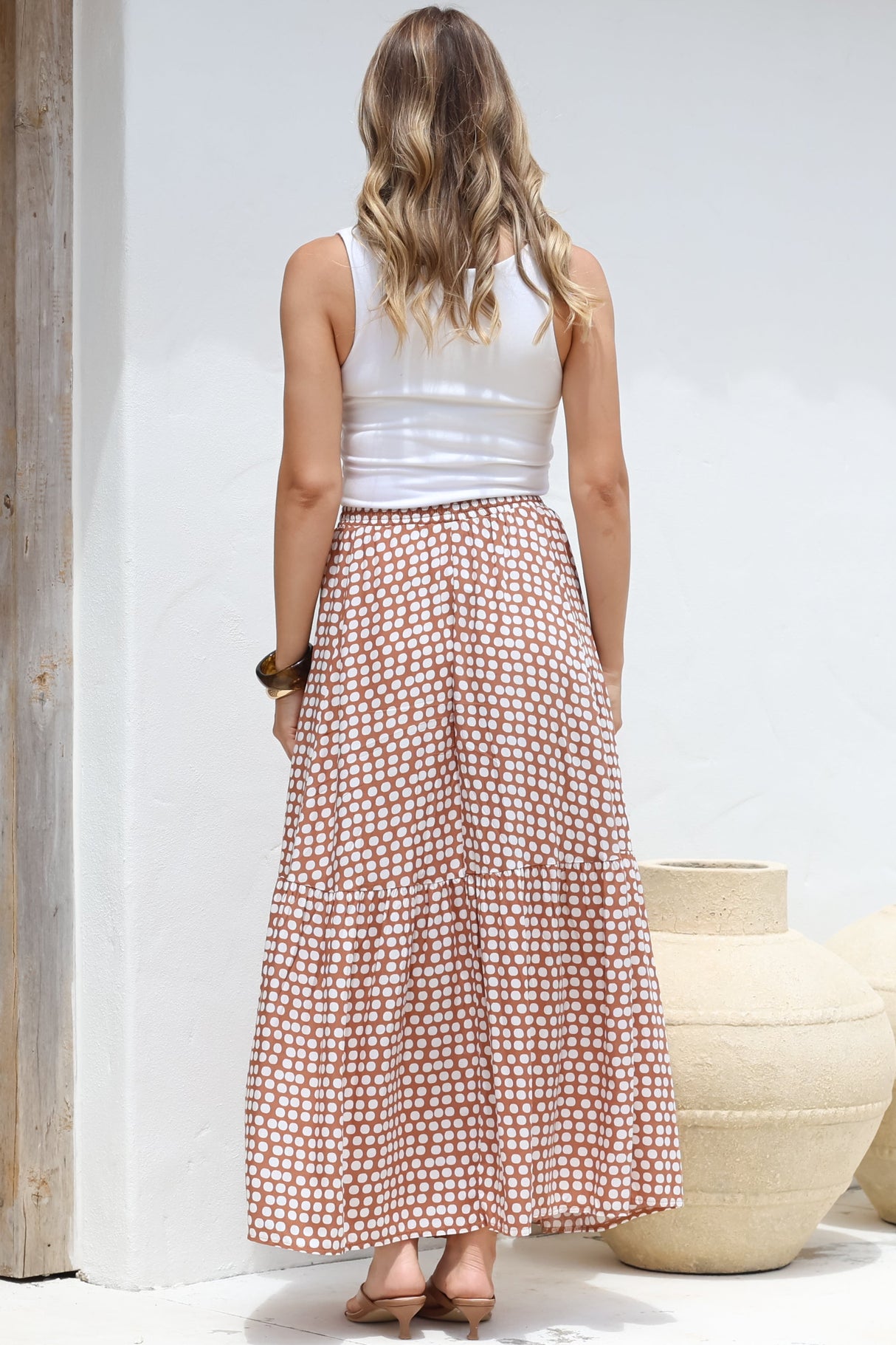 Hellen Maxi Skirt - High Waisted Skirt with Front Splits in Maryanne Print Tan
