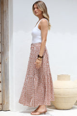 Hellen Maxi Skirt - High Waisted Skirt with Front Splits in Maryanne Print Tan