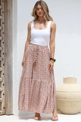 Hellen Maxi Skirt - High Waisted Skirt with Front Splits in Maryanne Print Tan