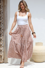 Hellen Maxi Skirt - High Waisted Skirt with Front Splits in Maryanne Print Tan