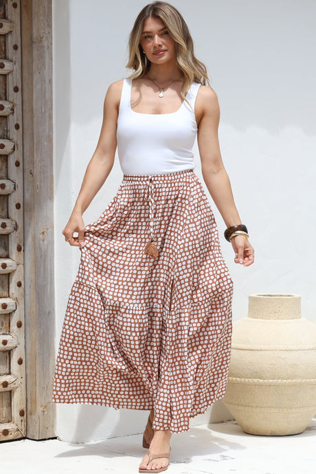 Hellen Maxi Skirt - High Waisted Skirt with Front Splits in Maryanne Print Tan