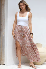 Hellen Maxi Skirt - High Waisted Skirt with Front Splits in Maryanne Print Tan