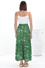 Hellen Maxi Skirt - High Waisted Skirt with Front Splits in Maui Print Green