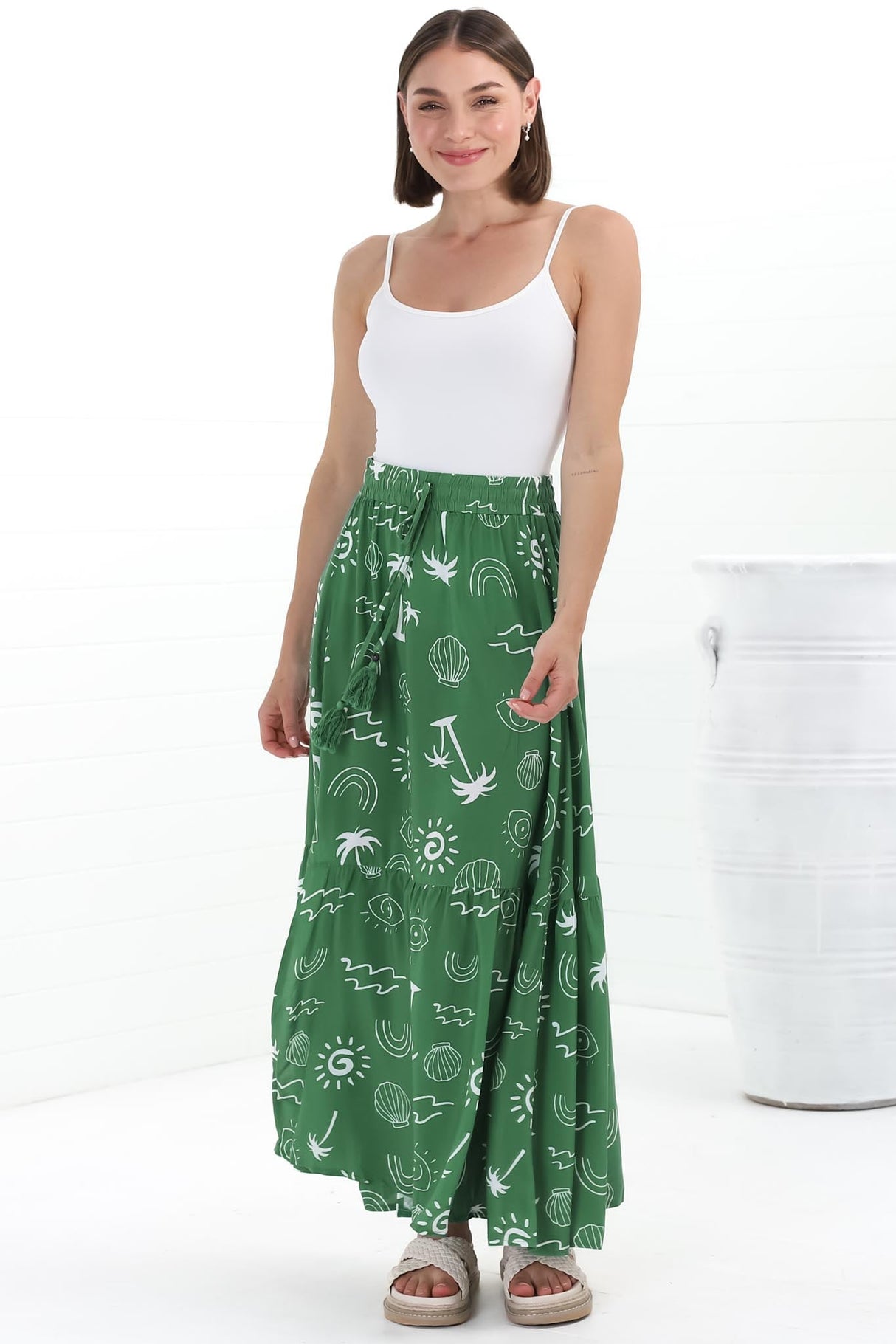 Hellen Maxi Skirt - High Waisted Skirt with Front Splits in Maui Print Green