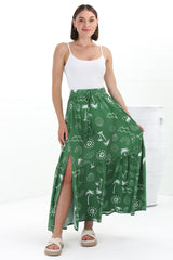 Hellen Maxi Skirt - High Waisted Skirt with Front Splits in Maui Print Green