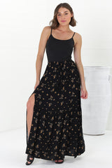 Hellen Maxi Skirt - High Waisted Skirt with Front Splits in Melany Print Black