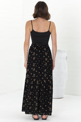 Hellen Maxi Skirt - High Waisted Skirt with Front Splits in Melany Print Black