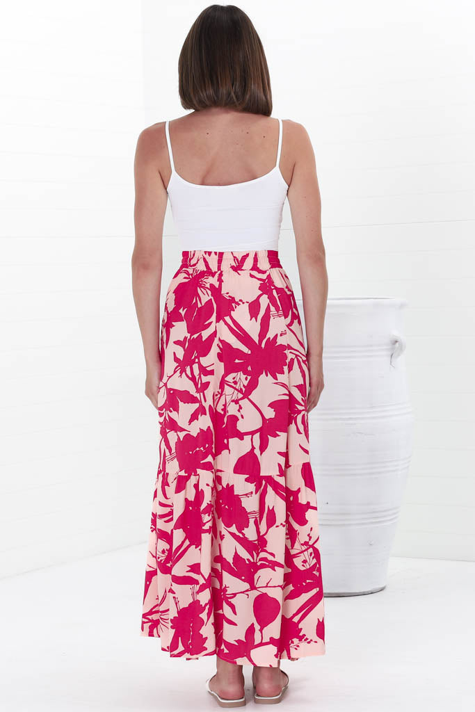 Hellen Maxi Skirt - High Waisted Skirt with Front Splits in Patty Print Pink