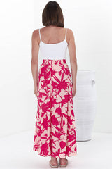 Hellen Maxi Skirt - High Waisted Skirt with Front Splits in Patty Print Pink