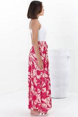 Hellen Maxi Skirt - High Waisted Skirt with Front Splits in Patty Print Pink