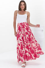 Hellen Maxi Skirt - High Waisted Skirt with Front Splits in Patty Print Pink