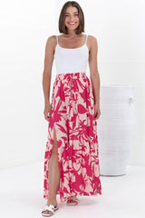 Hellen Maxi Skirt - High Waisted Skirt with Front Splits in Patty Print Pink