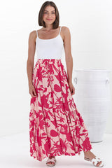 Hellen Maxi Skirt - High Waisted Skirt with Front Splits in Patty Print Pink