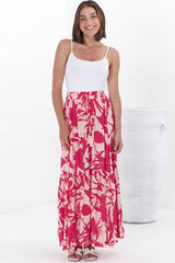 Hellen Maxi Skirt - High Waisted Skirt with Front Splits in Patty Print Pink