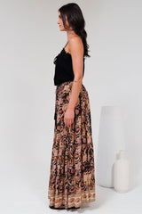 Hellen Maxi Skirt - High Waisted Skirt with Front Splits in Pree Print Black