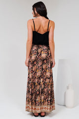 Hellen Maxi Skirt - High Waisted Skirt with Front Splits in Pree Print Black