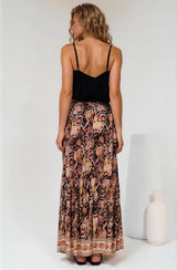 Hellen Maxi Skirt - High Waisted Skirt with Front Splits in Pree Print Black