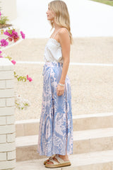 Hellen Maxi Skirt - High Waisted Skirt with Front Splits in Thaydra Print Blue