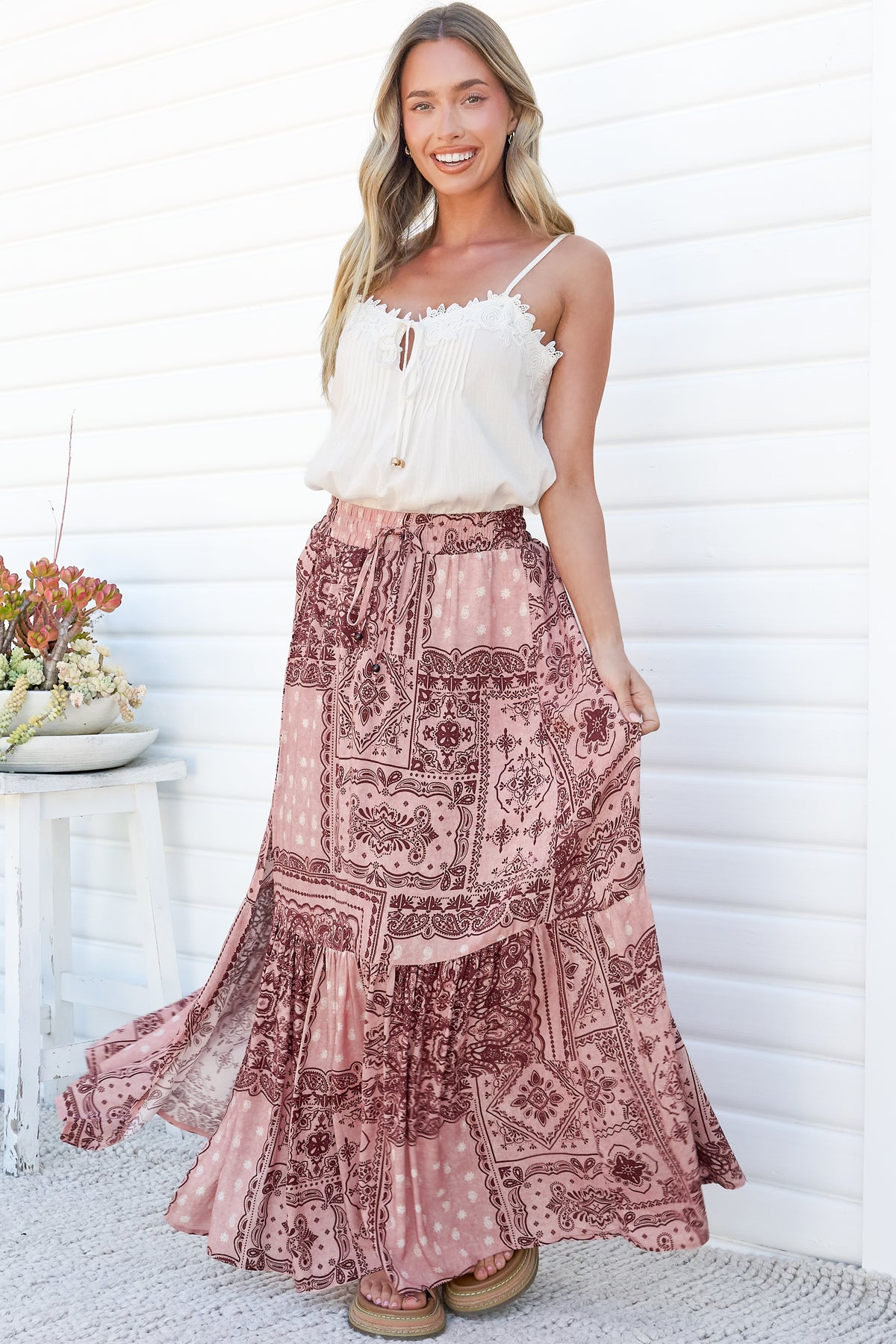 Hellen Maxi Skirt - High Waisted Skirt with Front Splits in Westwood Print