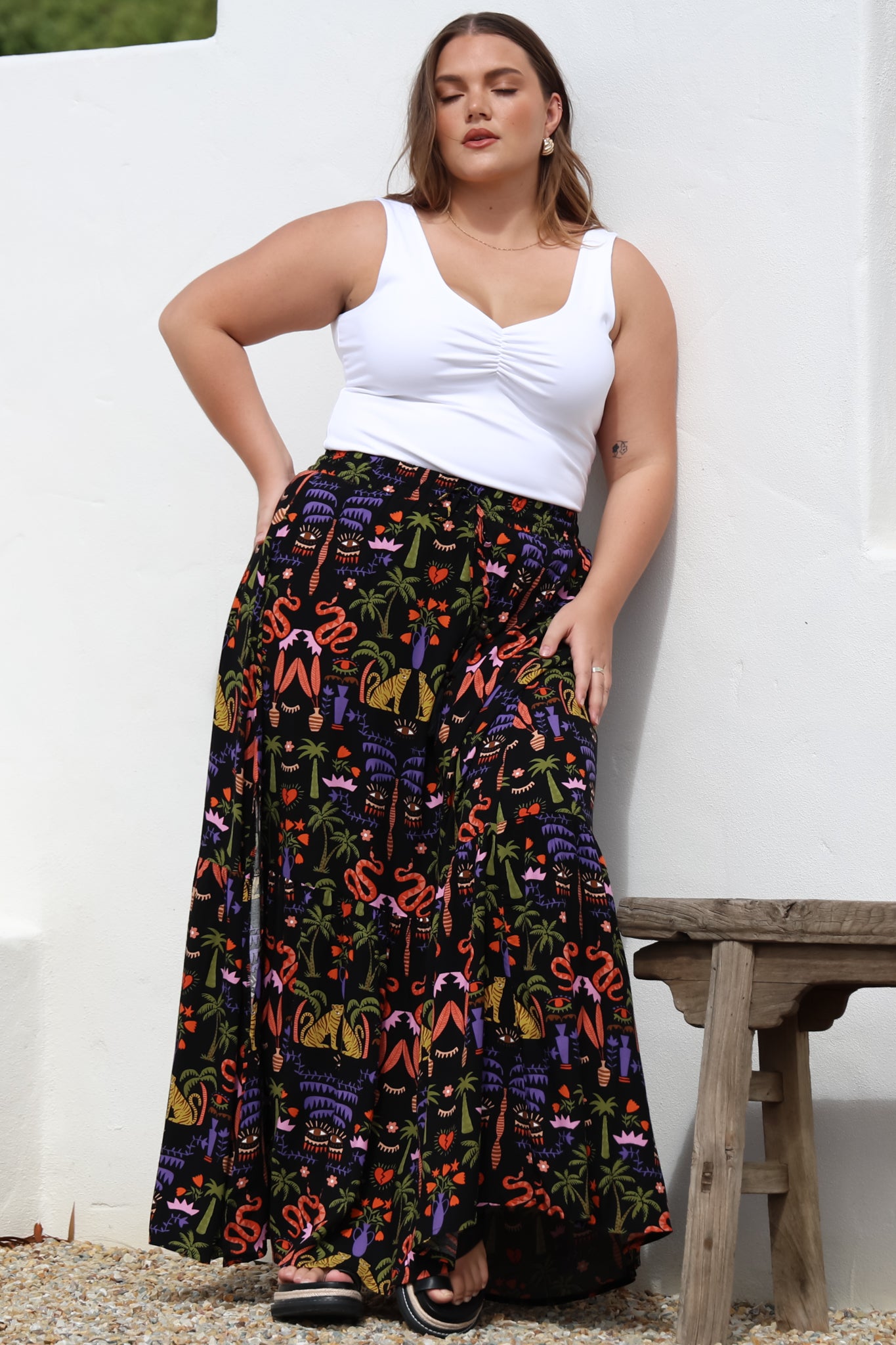 Hellen Maxi Skirt High Waisted Skirt Front Splits Ayla Print
