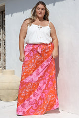 Hellen Maxi Skirt - High Waisted Skirt with Front Splits in Clavelle Print Pink