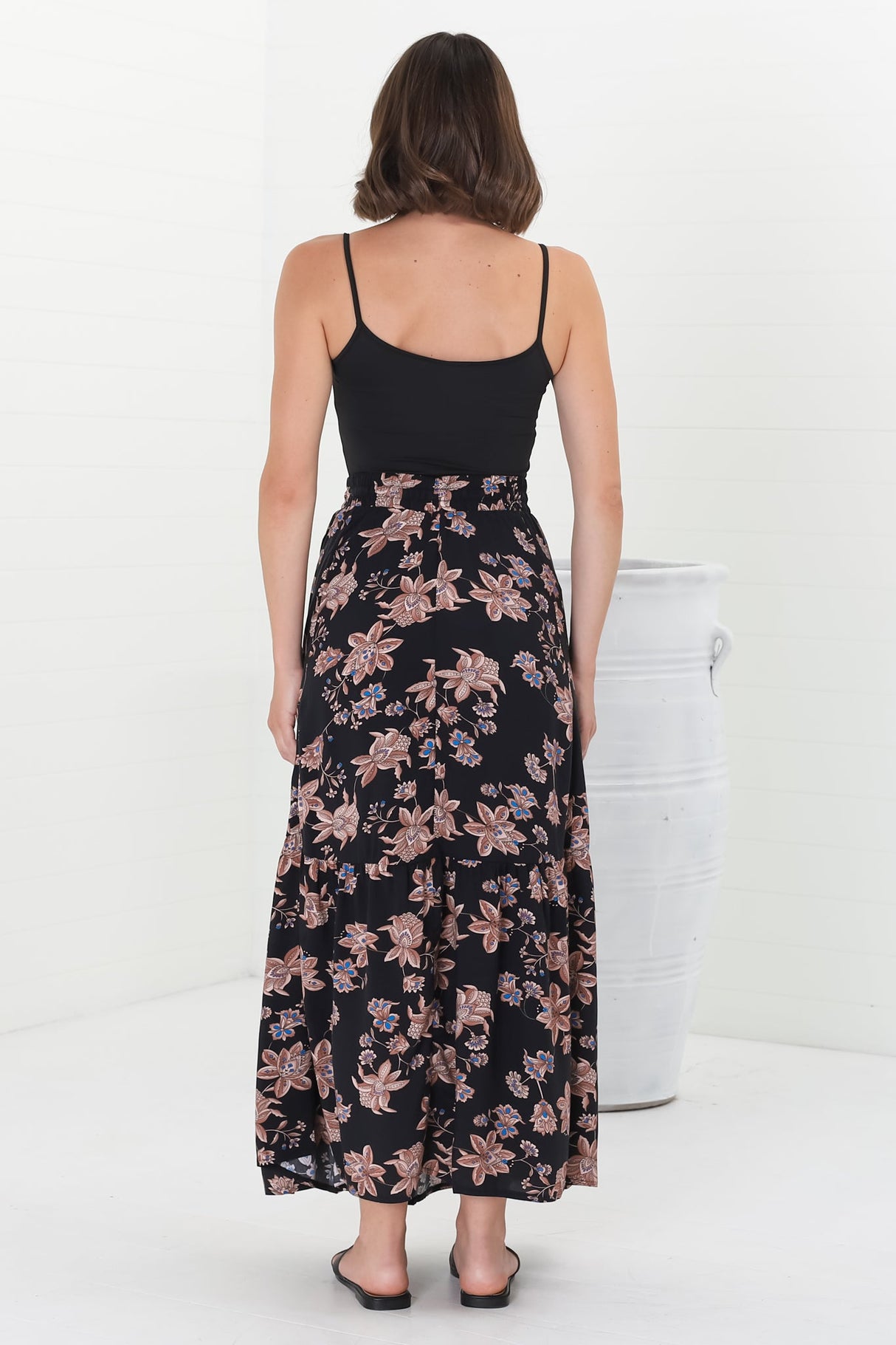 Hellen Maxi Skirt - High Waisted Skirt with Front Splits in Halara Print Black