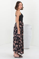 Hellen Maxi Skirt - High Waisted Skirt with Front Splits in Halara Print Black