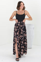 Hellen Maxi Skirt - High Waisted Skirt with Front Splits in Halara Print Black