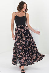 Hellen Maxi Skirt - High Waisted Skirt with Front Splits in Halara Print Black