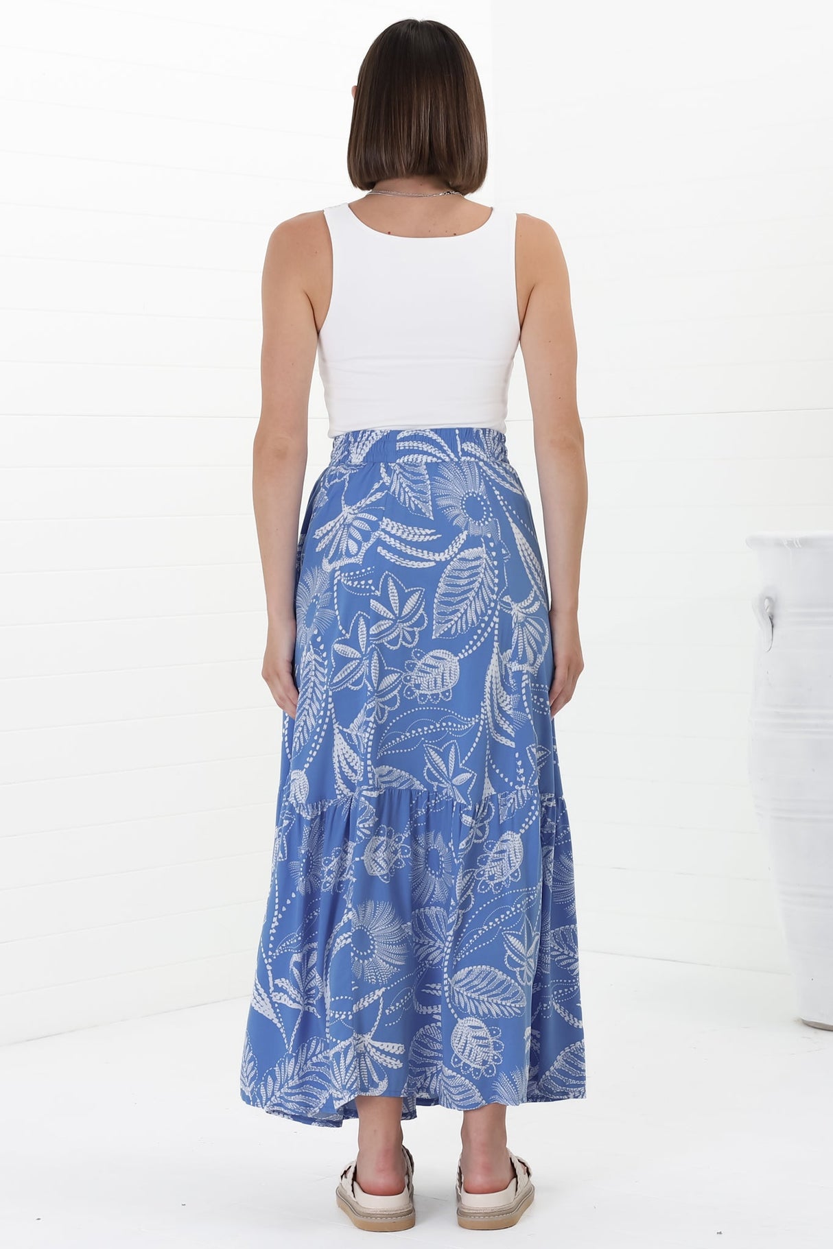 Hellen Maxi Skirt - High Waisted Skirt with Front Splits in Havanna Print Blue