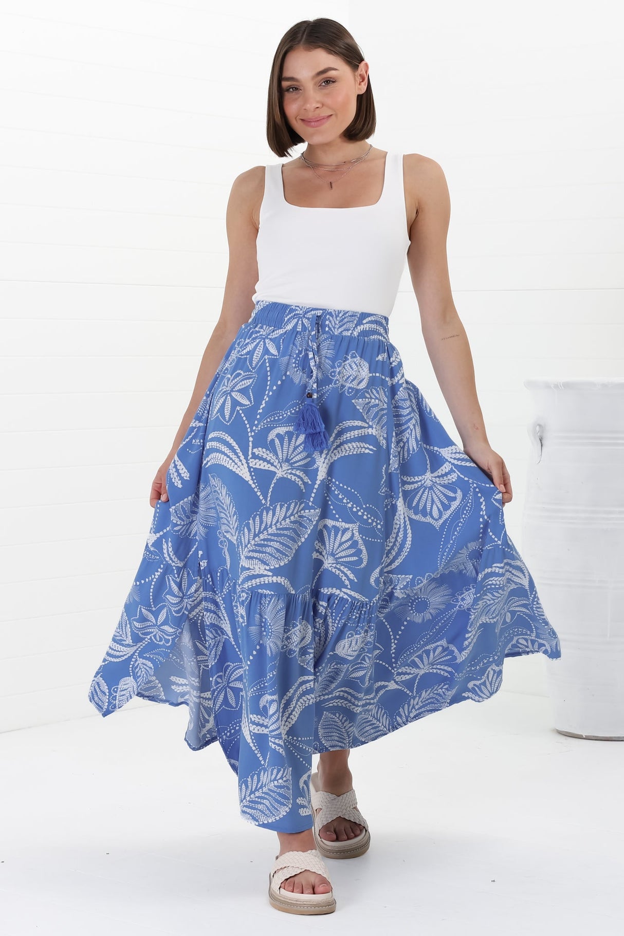 Hellen Maxi Skirt - High Waisted Skirt with Front Splits in Havanna Print Blue