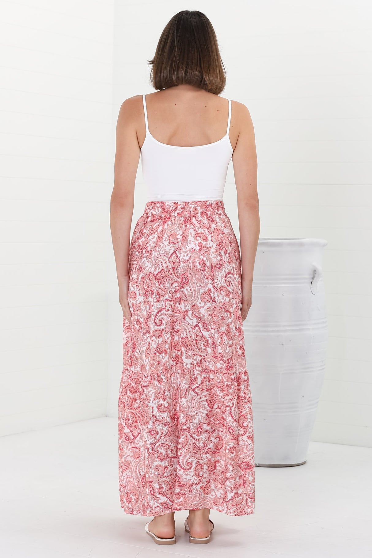 Hellen Maxi Skirt - High Waisted Skirt with Front Splits in Henrietta Print Pink