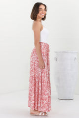 Hellen Maxi Skirt - High Waisted Skirt with Front Splits in Henrietta Print Pink