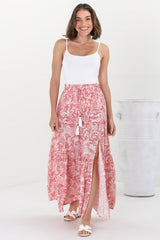 Hellen Maxi Skirt - High Waisted Skirt with Front Splits in Henrietta Print Pink