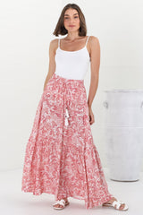 Hellen Maxi Skirt - High Waisted Skirt with Front Splits in Henrietta Print Pink